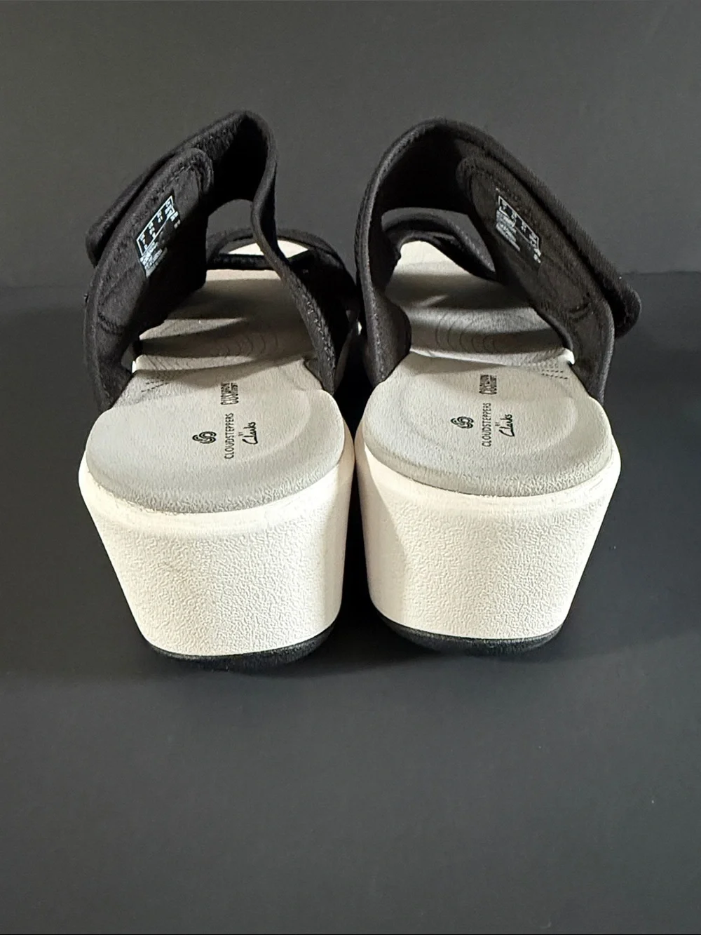 Cloudsteppers by Clarks Black and Cream Wedge Sandals with Adjustable Straps